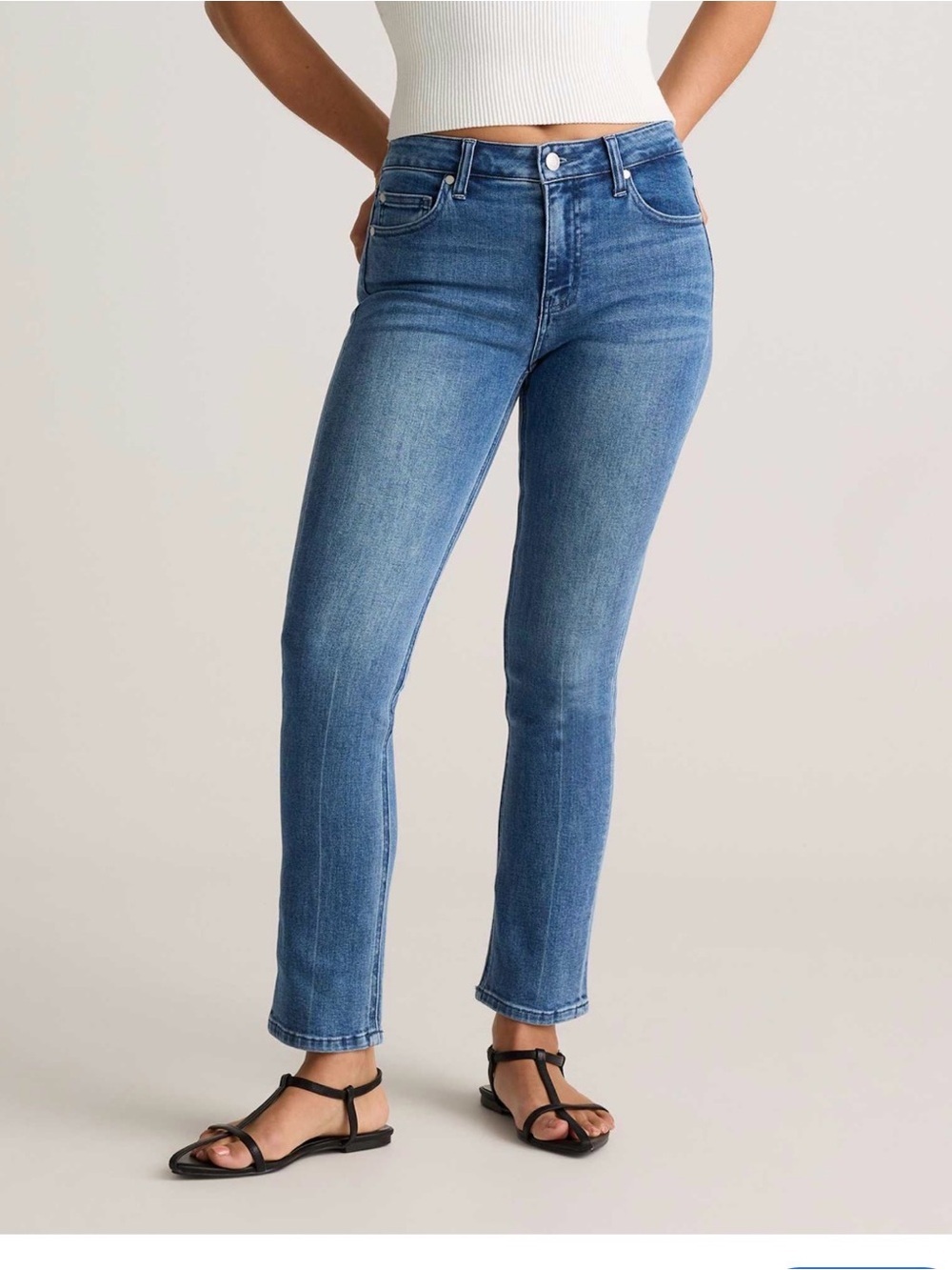 Quince Luna Stretch Slim Straight Jeans 26 Light Wash Seaside Blue Clean Girl